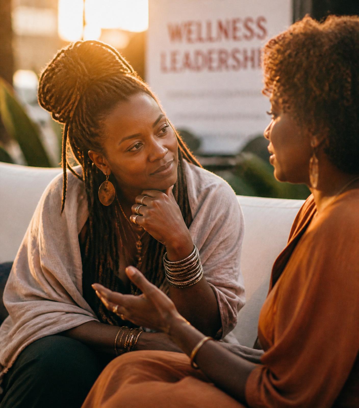 Two women in intimate conversation at the conference